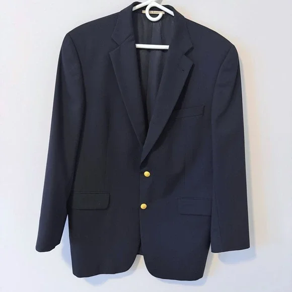 Burberry London Men's Navy Wool Kensington Blazer Jacket Gold Buttons Size 42R